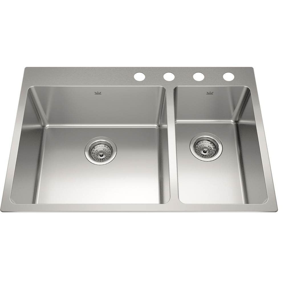 Kindred Brookmore 31-in LR x 20.9-in FB x 9-in DP Drop in Double Bowl Stainless Steel Sink, BCL2131R-9-4N