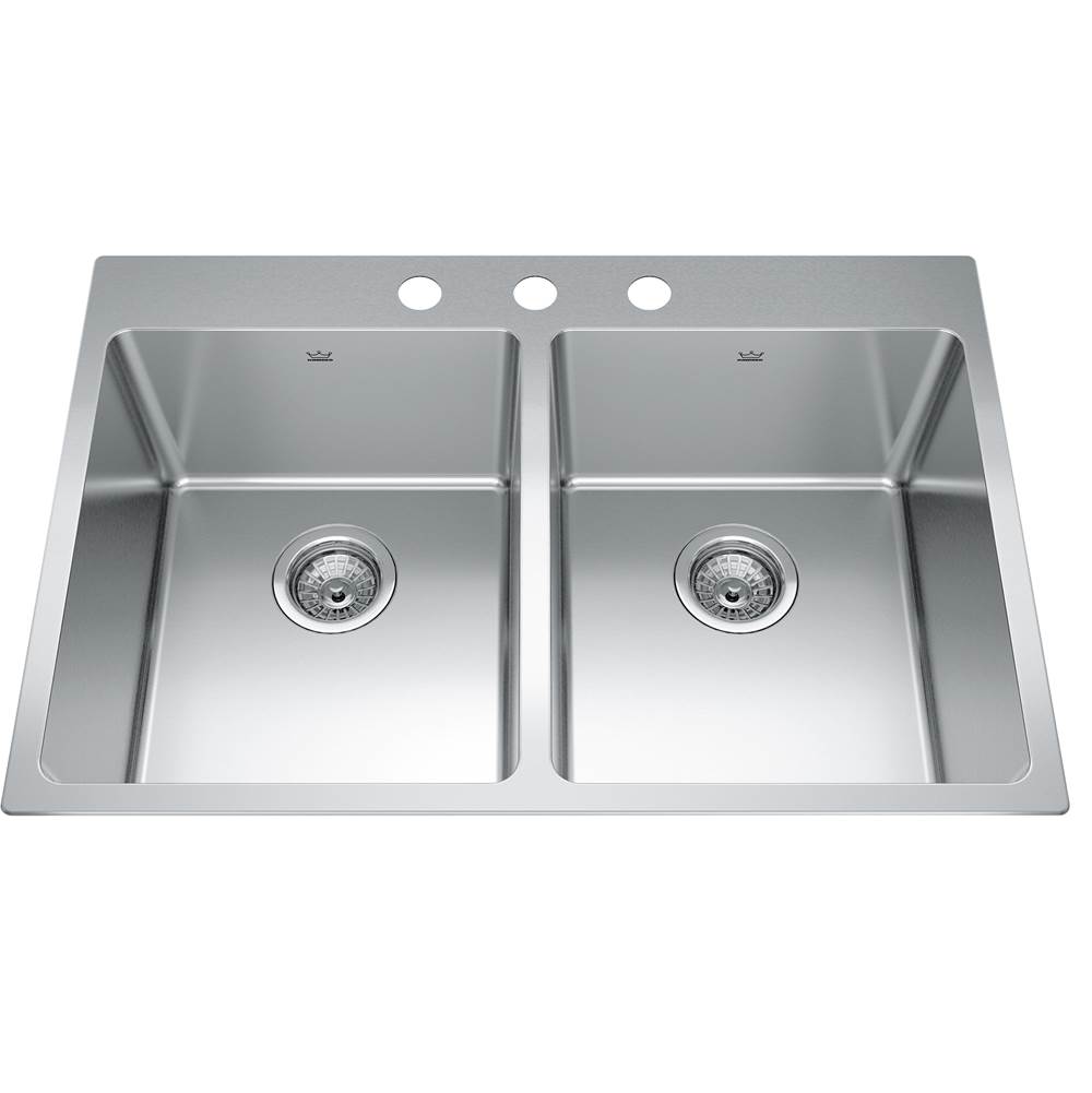 Kindred Brookmore 31-in LR x 20.9-in FB x 9-in DP Drop in Double Bowl Stainless Steel Sink, BDL2131-9-3N