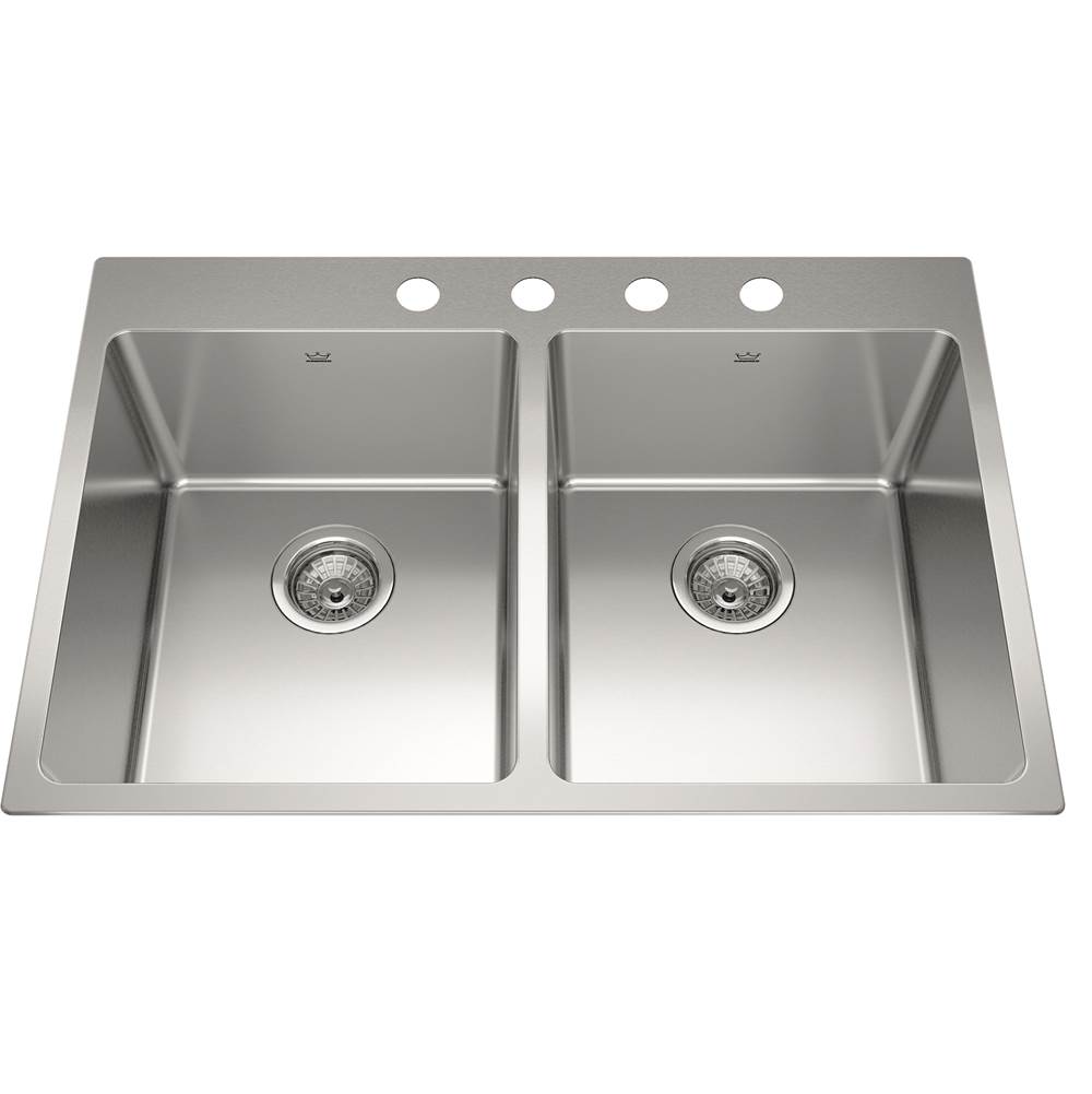 Kindred Brookmore 31-in LR x 20.9-in FB x 9-in DP Drop in Double Bowl Stainless Steel Sink, BDL2131-9-4N