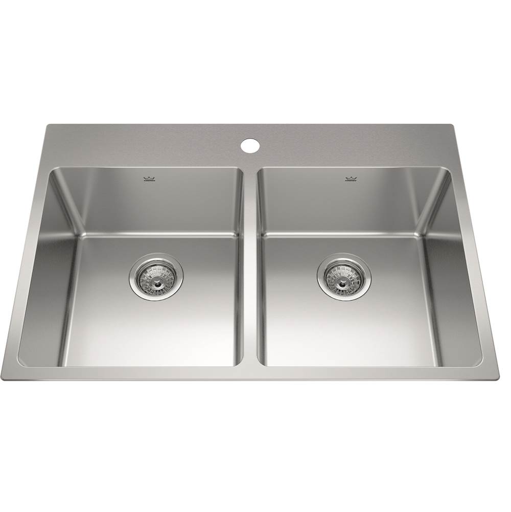 Kindred Brookmore 32.9-in LR x 22.1-in FB x 9-in DP Drop in Double Bowl Stainless Steel Sink, BDL2233-9-1N
