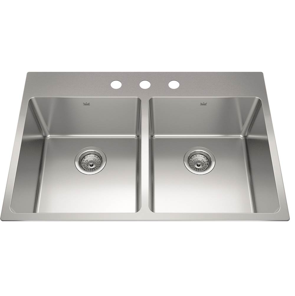 Kindred Brookmore 32.9-in LR x 22.1-in FB x 9-in DP Drop in Double Bowl Stainless Steel Sink, BDL2233-9-3N