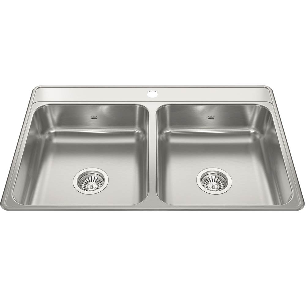 Kindred Creemore 33-in LR x 22-in FB x 6-in DP Drop In Double Bowl 1-Hole Stainless Steel Sink, CDLA3322-6-1N