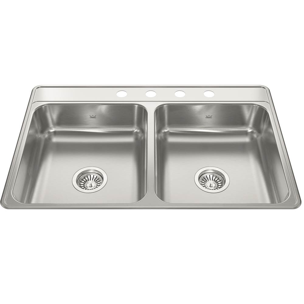 Kindred Creemore 33-in LR x 22-in FB x 6-in DP Drop In Double Bowl 4-Hole Stainless Steel Sink, CDLA3322-6-4N