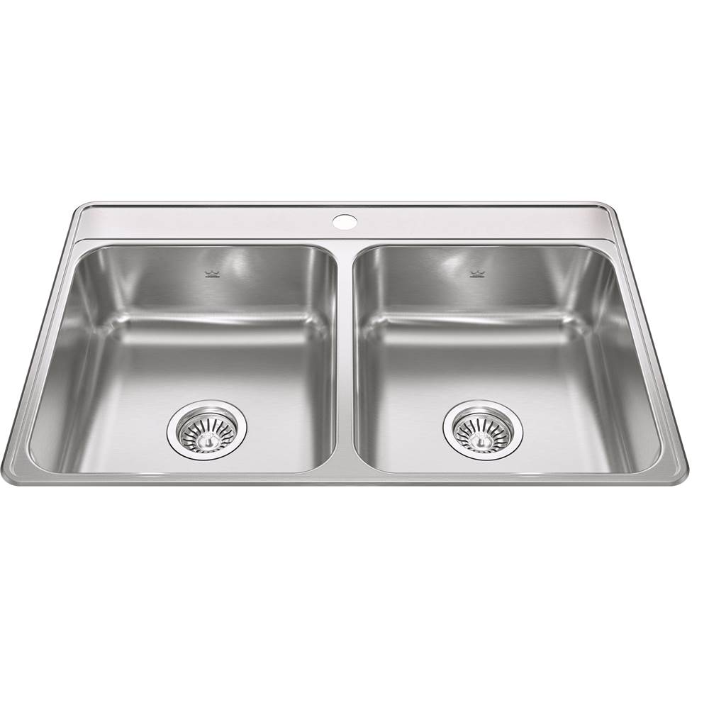 Kindred Creemore 33-in LR x 22-in FB x 7-in DP Drop In Double Bowl 1-Hole Stainless Steel Kitchen Sink, CDLA3322-7-1N