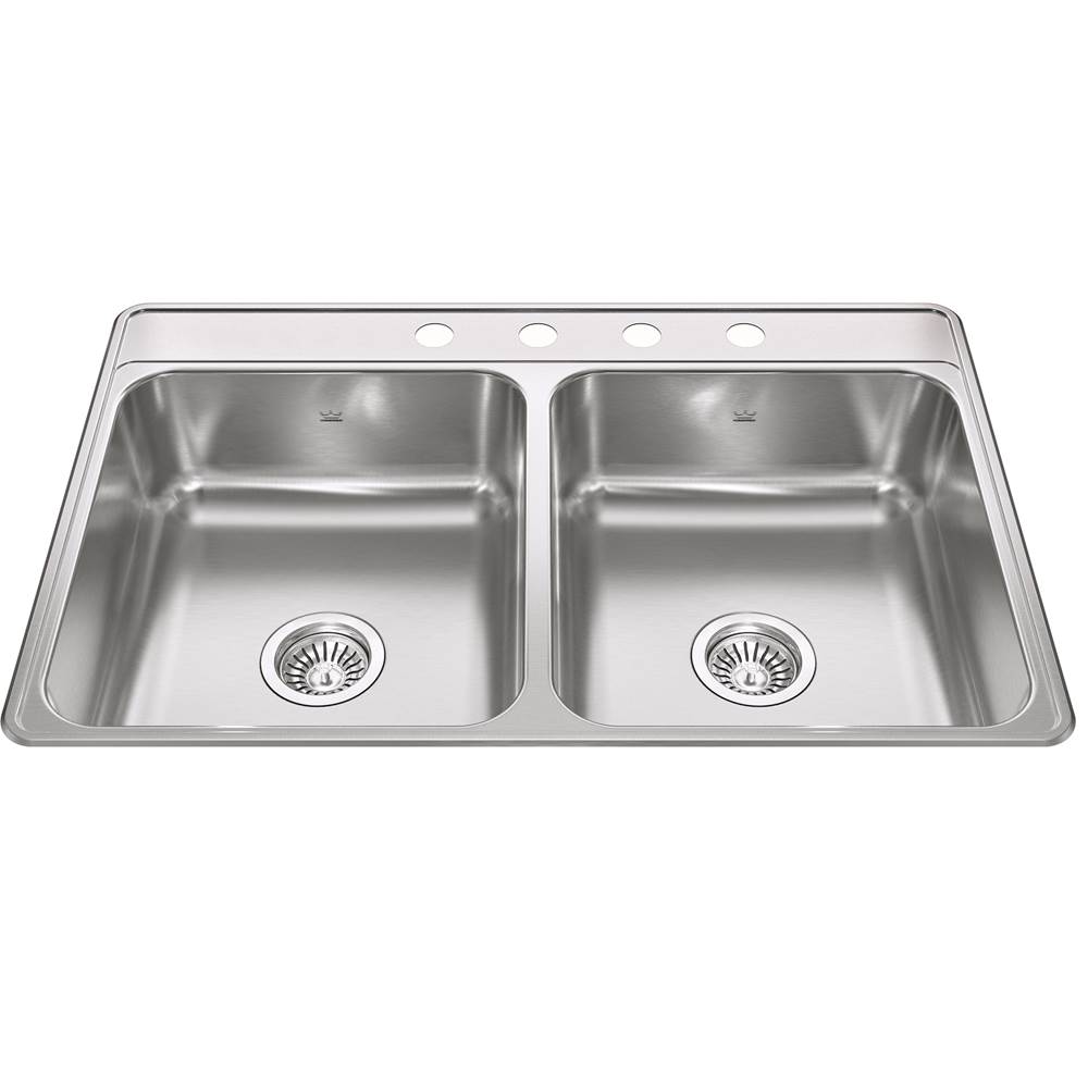 Kindred Creemore 33-in LR x 22-in FB x 7-in DP Drop In Double Bowl 4-Hole Stainless Steel Kitchen Sink, CDLA3322-7-4N