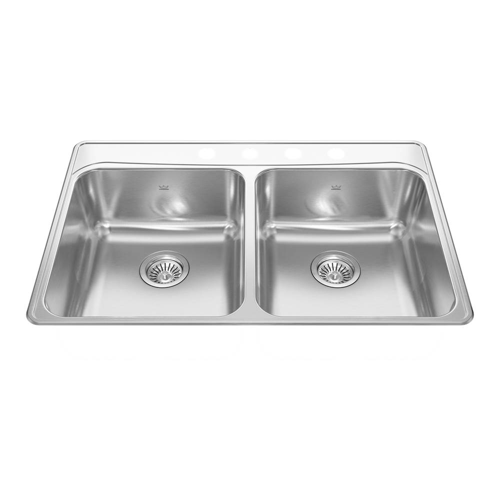 Kindred Creemore 33-in LR x 22-in FB x 8-in DP Drop In Double Bowl 1-Hole Stainless Steel Kitchen Sink, FCDLA3322-8-1CBN