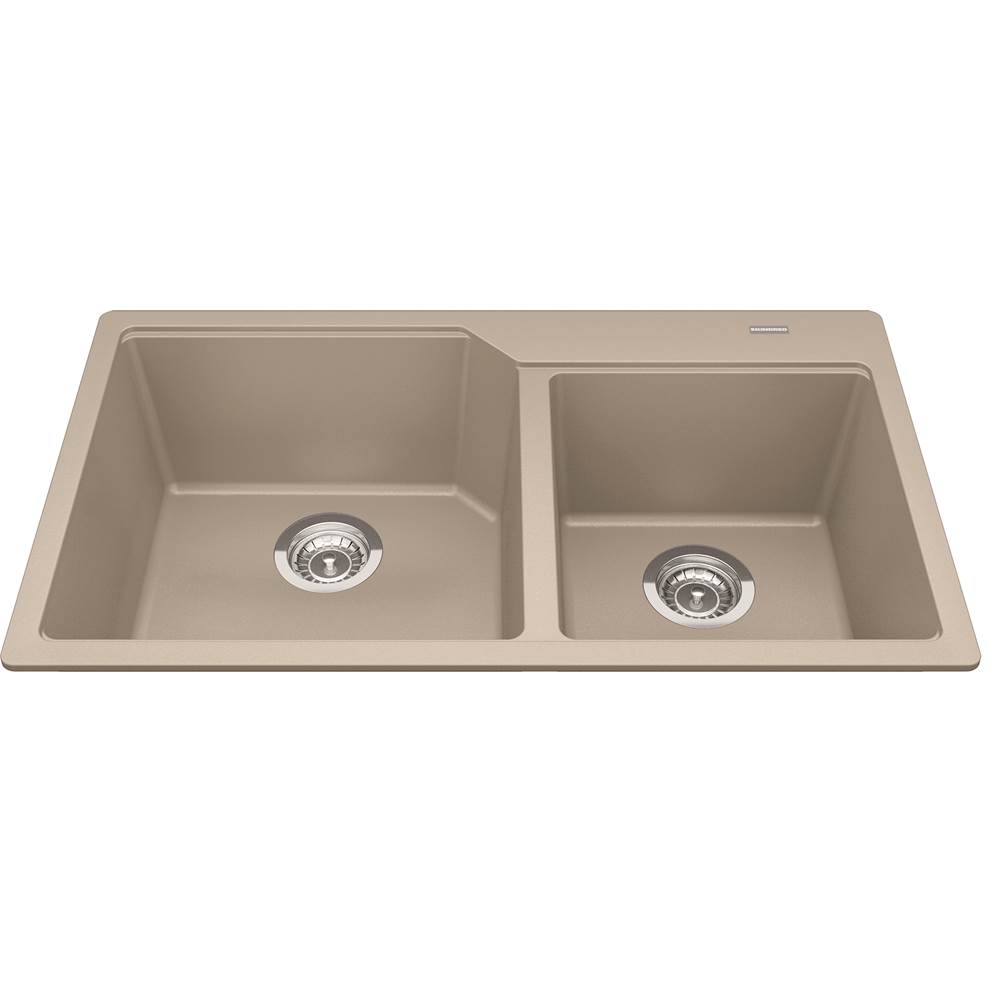 Kindred Granite Series 33.88-in LR x 19.69-in FB x 9.06-in DP Drop In Double Bowl Granite Kitchen Sink, MGCM2034-9ONN