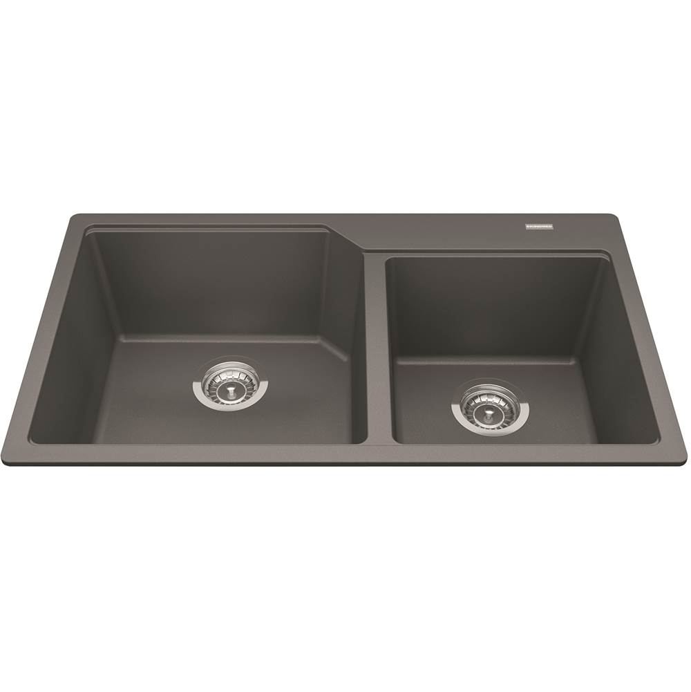 Kindred Granite Series 33.88-in LR x 19.69-in FB x 9.06-in DP Drop In Double Bowl Granite Kitchen Sink, MGCM2034-9SGN