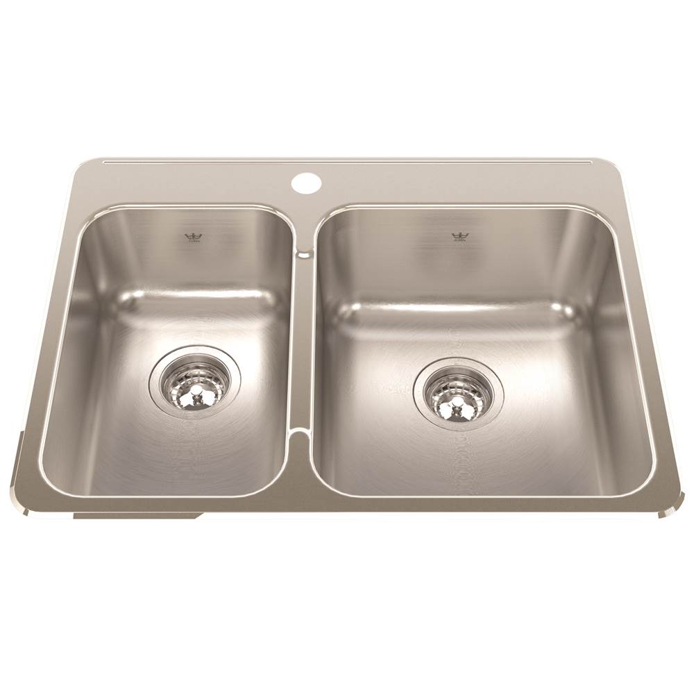 Kindred Steel Queen 27.25-in LR x 20.56-in FB x 8-in DP Drop In Double Bowl 1-Hole Stainless Steel Kitchen Sink, QCLA2027L-8-1N