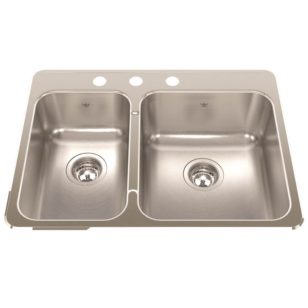 Kindred Steel Queen 27.25-in LR x 20.56-in FB x 8-in DP Drop In Double Bowl 3-Hole Stainless Steel Kitchen Sink, QCLA2027L-8-3N