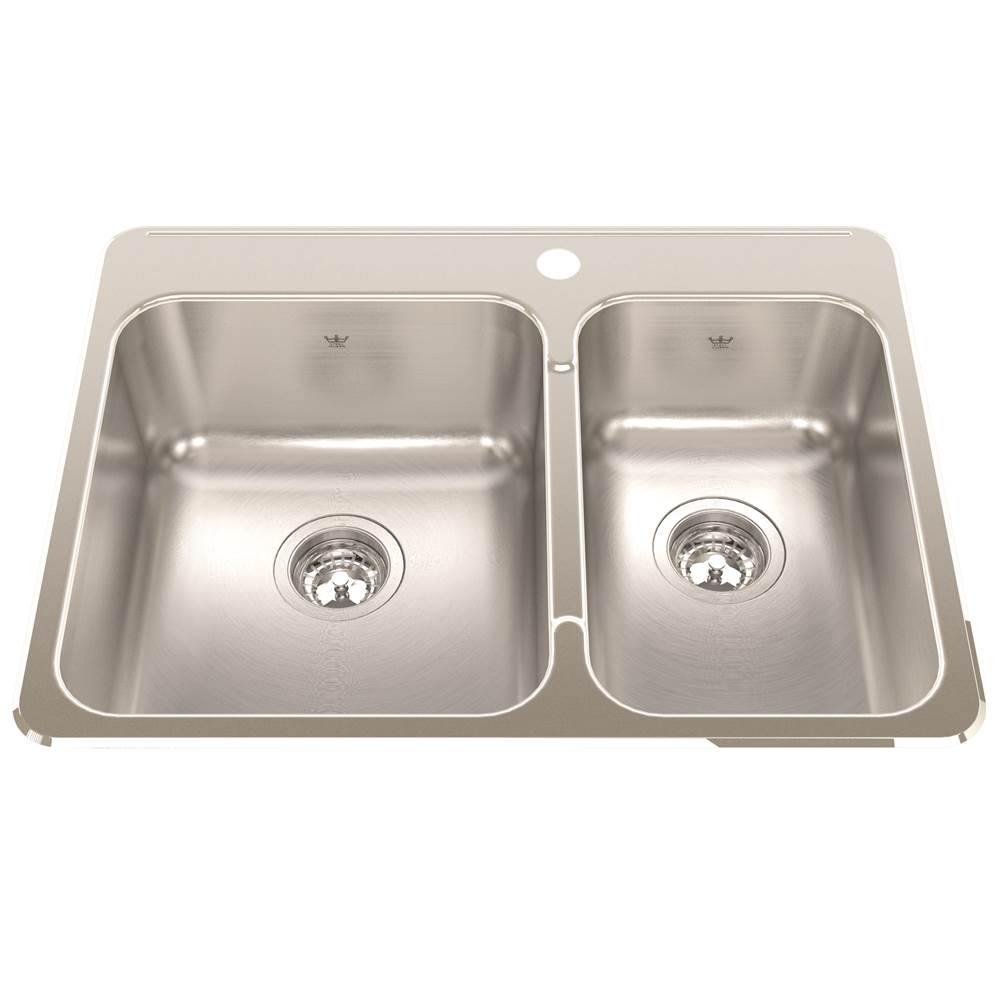 Kindred Steel Queen 27.25-in LR x 20.56-in FB x 8-in DP Drop In Double Bowl 1-Hole Stainless Steel Kitchen Sink, QCLA2027R-8-1N