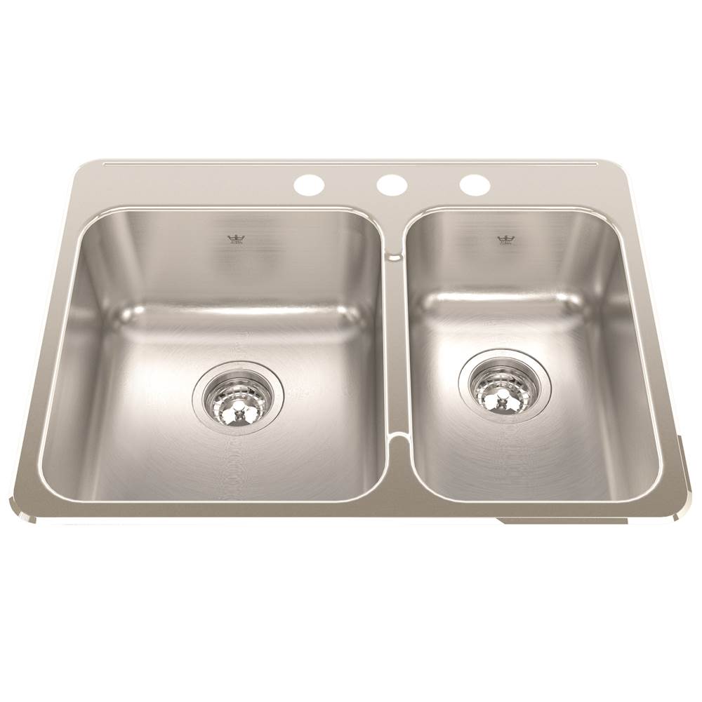Kindred Steel Queen 27.25-in LR x 20.56-in FB x 8-in DP Drop In Double Bowl 3-Hole Stainless Steel Kitchen Sink, QCLA2027R-8-3N