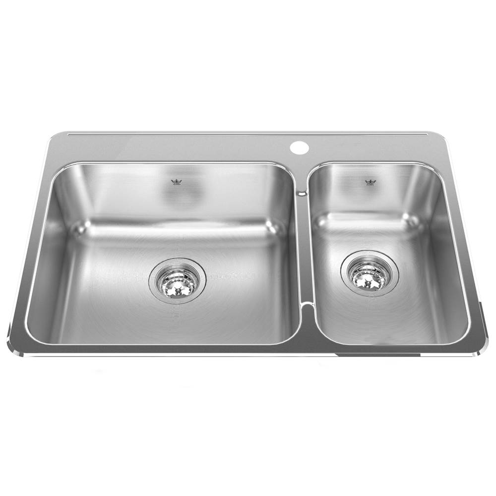Kindred Steel Queen 31.25-in LR x 20.5-in FB x 8-in DP Drop In Double Bowl 1-Hole Stainless Steel Kitchen Sink, QCLA2031R-8-1N