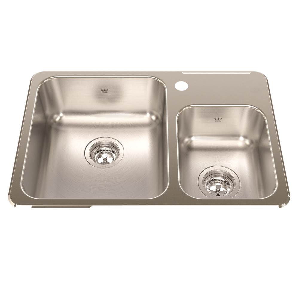 Kindred Steel Queen 26.5-in LR x 18.13-in FB x 7-in DP Drop In Double Bowl 1-Hole Stainless Steel Kitchen Sink, QCMA1826-7-1N