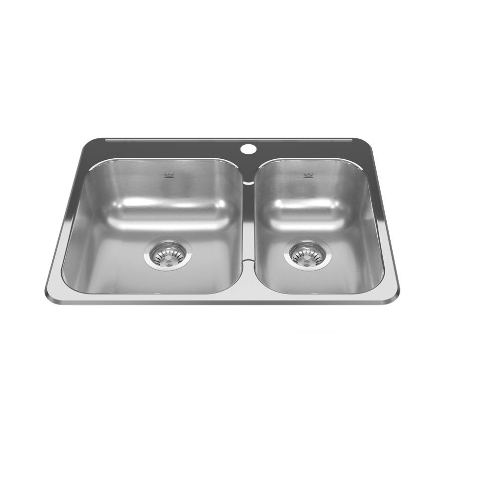 Kindred Reginox 27.25-in LR x 20.56-in FB x 7-in DP Drop In Double Bowl Stainless Steel Kitchen Sink, RCL2027R-1N