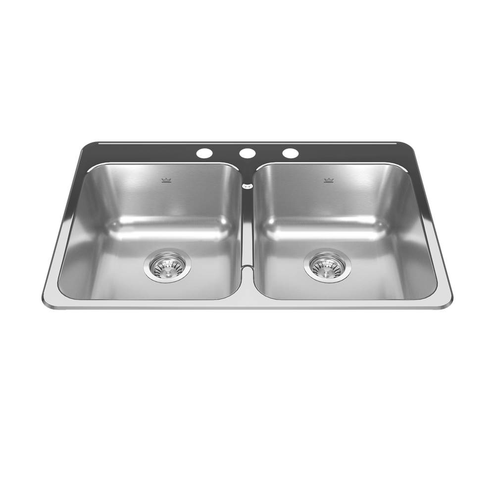 Kindred Reginox 31.25-in LR x 20.5-in FB x 7-in DP Drop In Double Bowl 3-Hole Stainless Steel Kitchen Sink, RDL2031-3N
