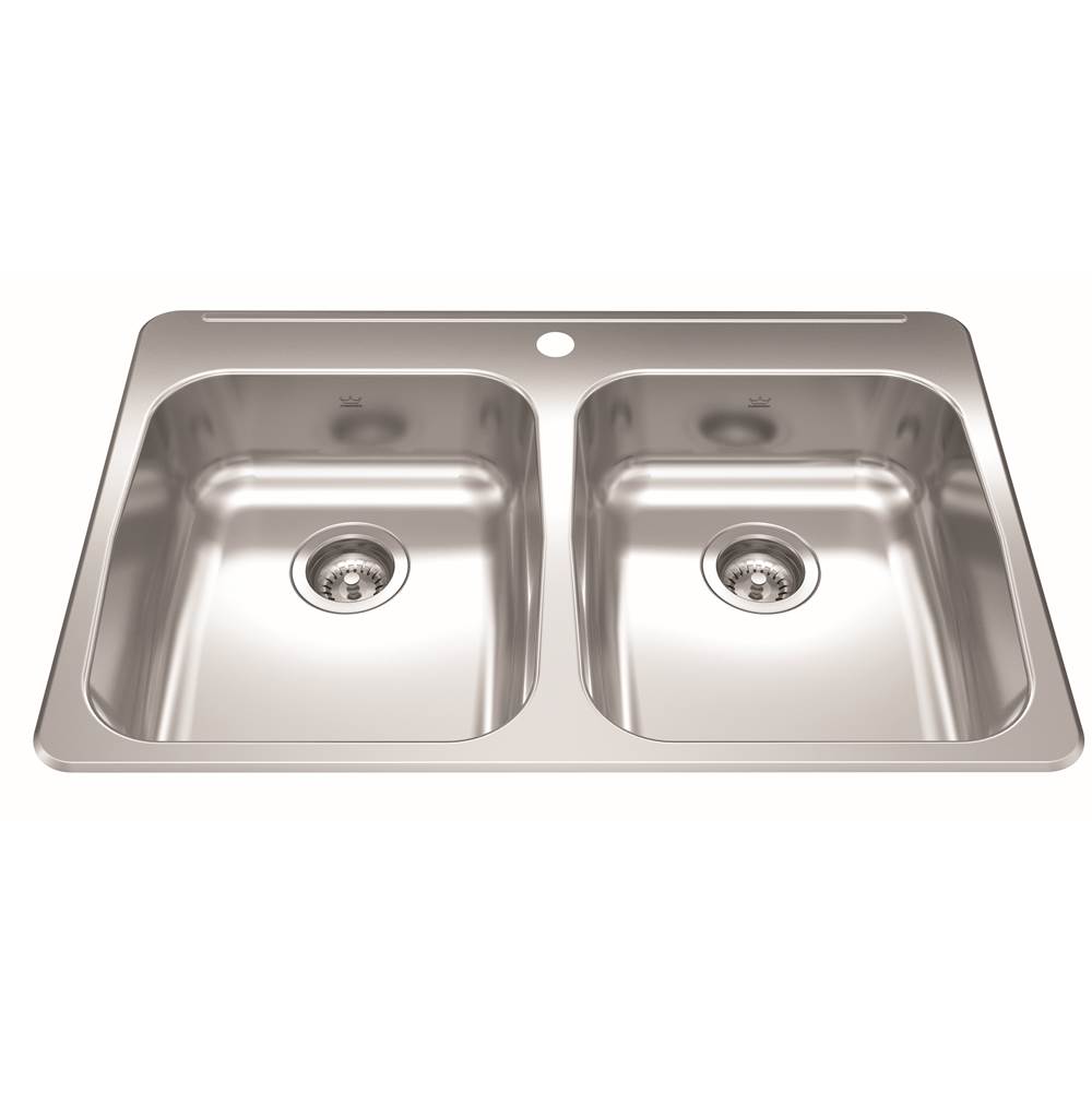 Kindred Reginox 33.38-in LR x 22-in FB x 5.5-in DP Drop In Double Bowl 1-Hole Stainless Steel Kitchen Sink, RDLA3322-55-1N