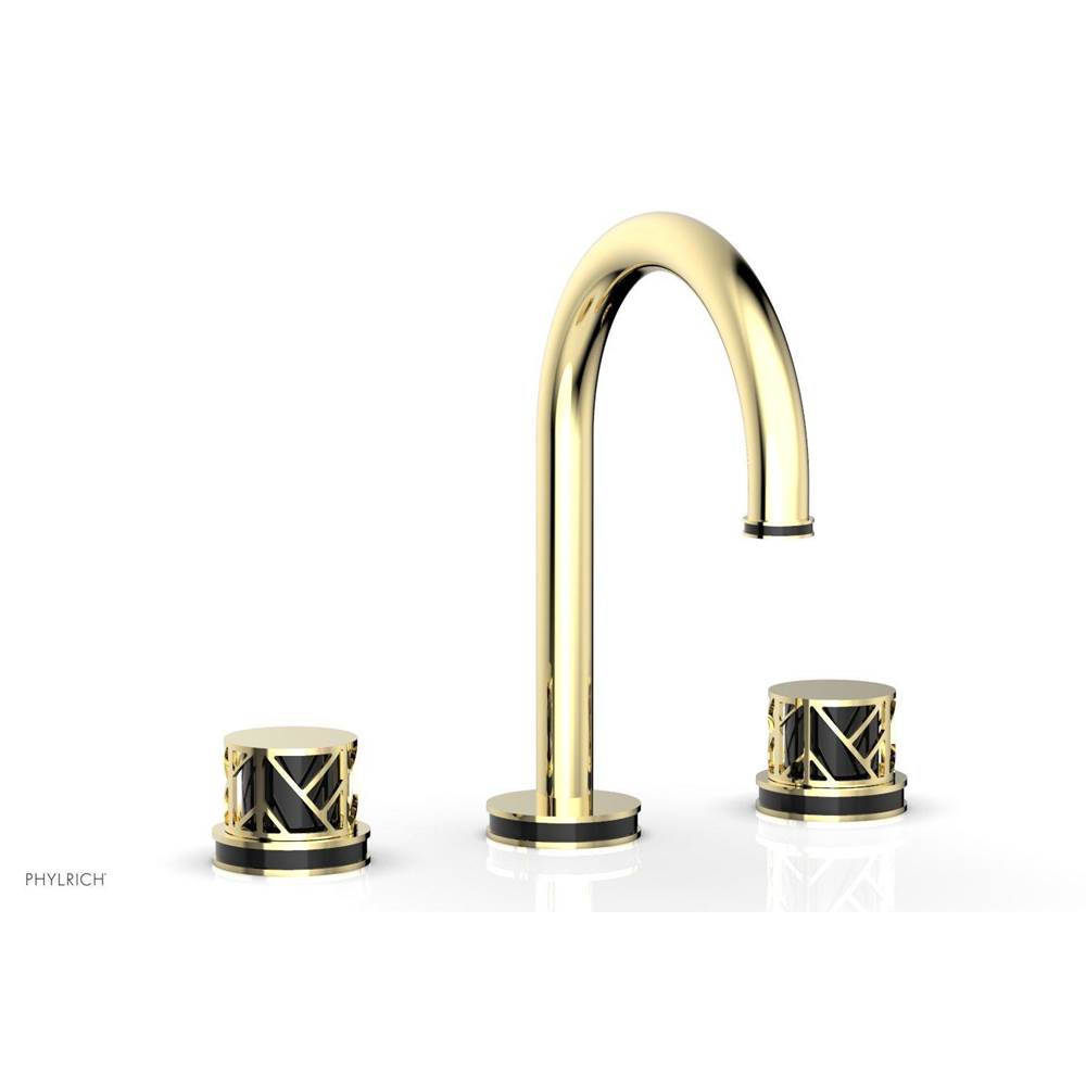 Phylrich Satin White Jolie Widespread Lavatory Faucet With Gooseneck Spout, Round Cutaway Handles, And Black Accents - 1.2GPM