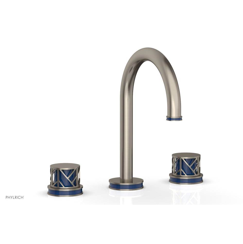 Phylrich Pewter Jolie Widespread Lavatory Faucet With Gooseneck Spout, Round Cutaway Handles, And Navy Blue Accents - 1.2GPM