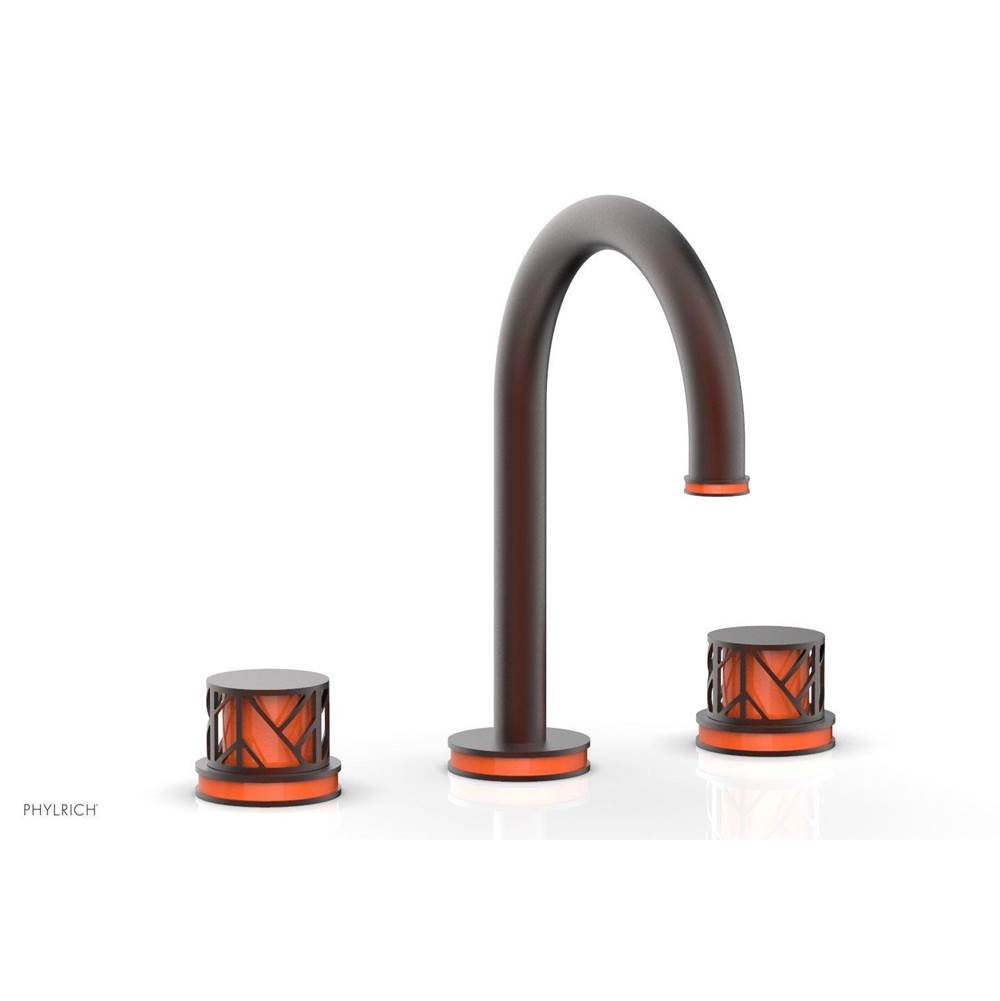 Phylrich Oil Rubbed Bronze Jolie Widespread Lavatory Faucet With Gooseneck Spout, Round Cutaway Handles, And Orange Accents - 1.2GPM