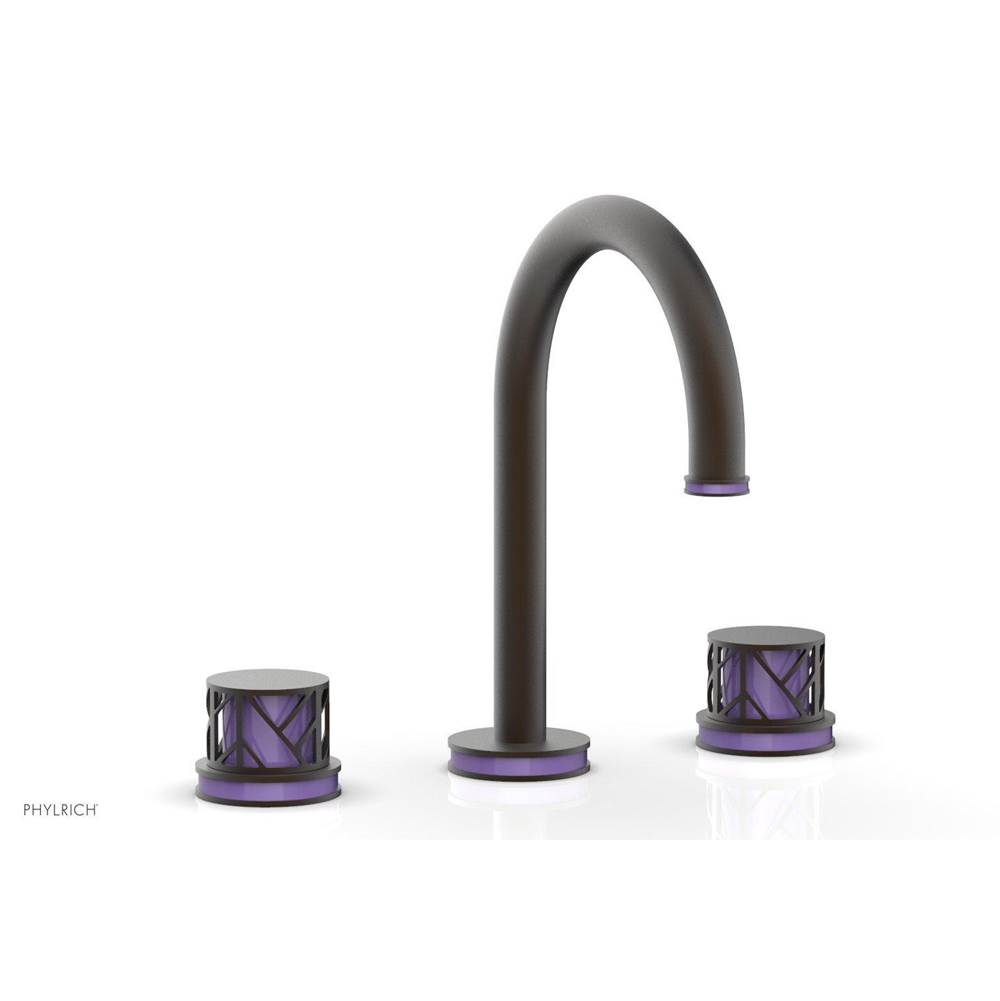 Phylrich Antique Bronze Jolie Widespread Lavatory Faucet With Gooseneck Spout, Round Cutaway Handles, And Purple Accents - 1.2GPM