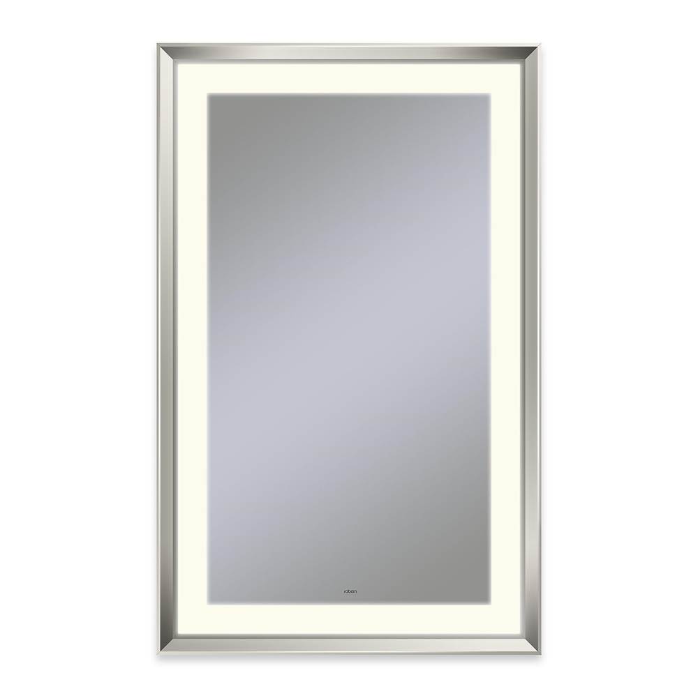 Robern Sculpt Lighted Mirror, 27'' x 43'' x 2-5/16'', Chamfer Museum Frame, Polished Nickel, Perimeter Light Pattern, 2700K Color Temperature (Warm White)