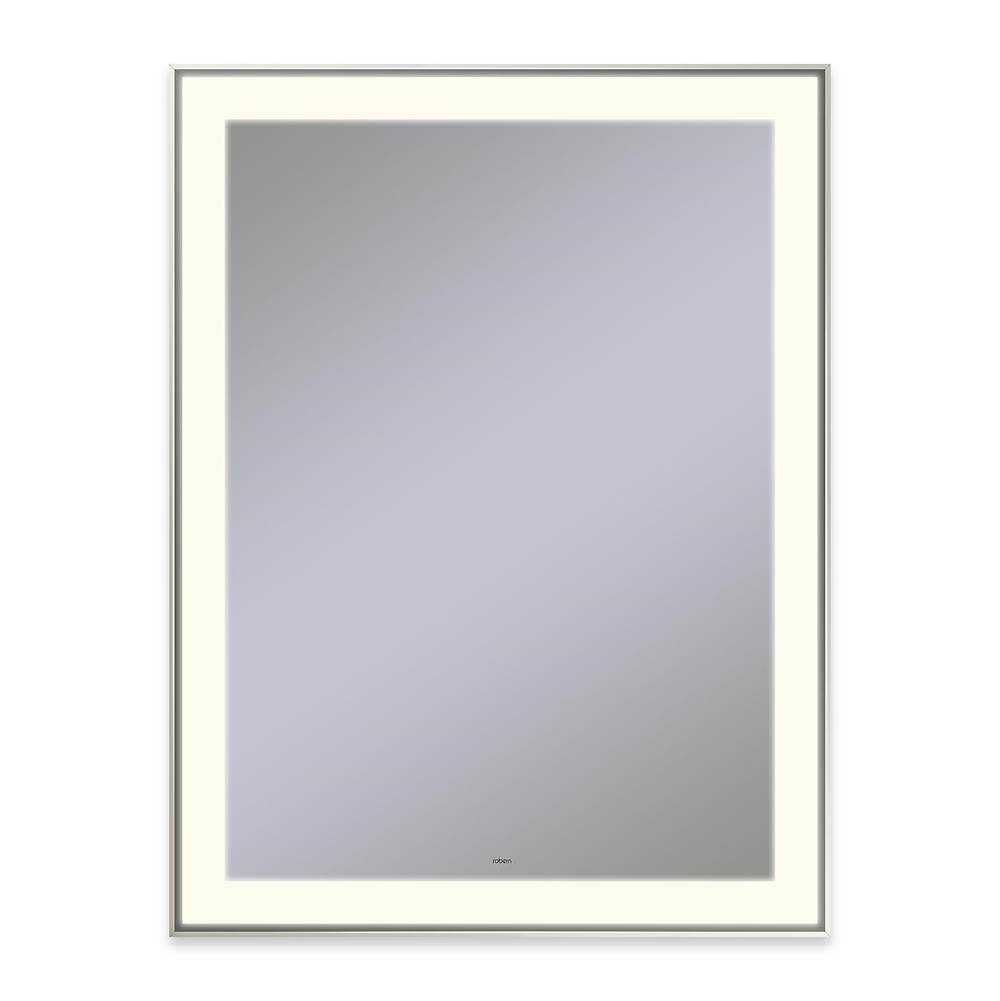 Robern Sculpt Lighted Mirror, 31” x 41” x 2-1/4'', Slim Museum Frame, Polished Nickel, Perimeter Light Pattern, 2700K Color Temperature (Warm White)
